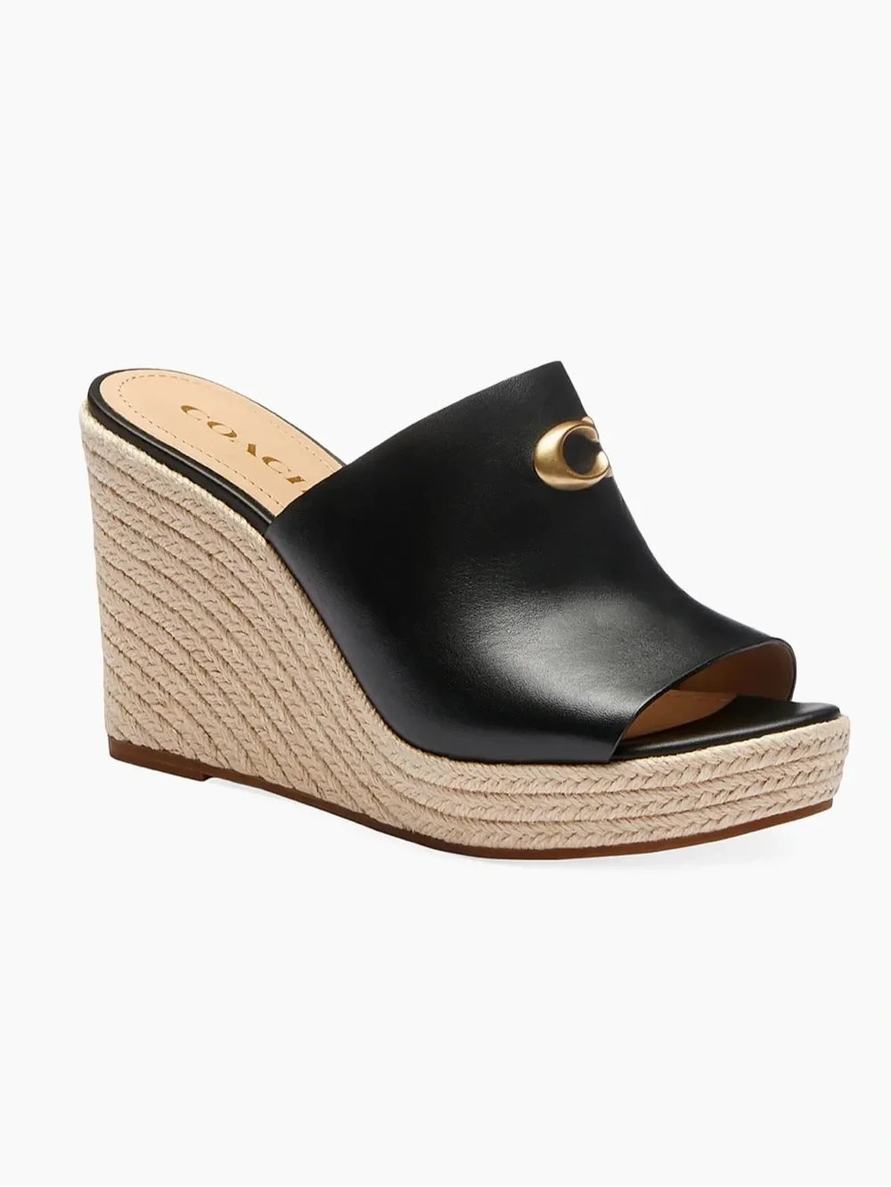 COACH Gloria Black Wedge Espadrille Platform Shoes 8.5 NEW